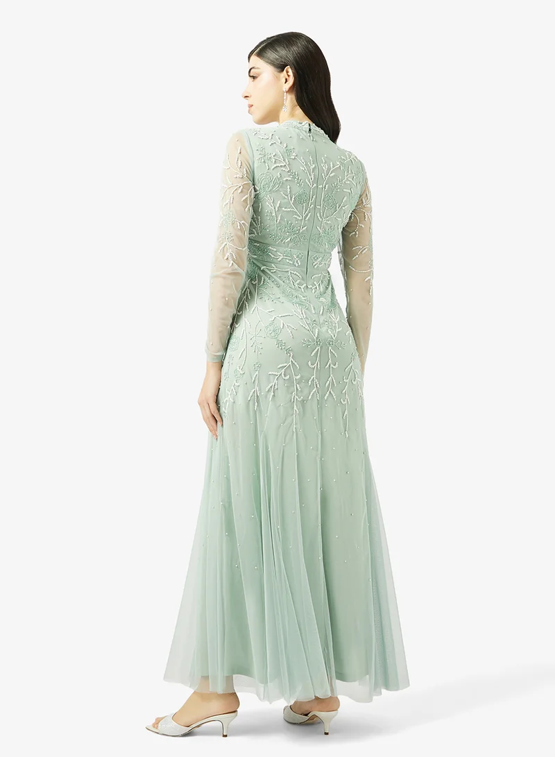 Frock and Frill Embellished Long Sleeve Maxi Dress